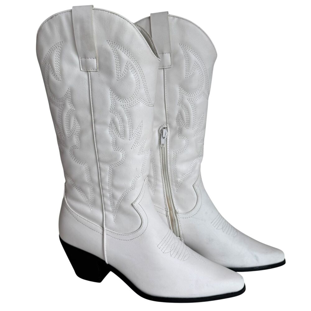 Therapy Australia Clayton Pointed Toe Western White Mid Calf Boot Women's Size 8
